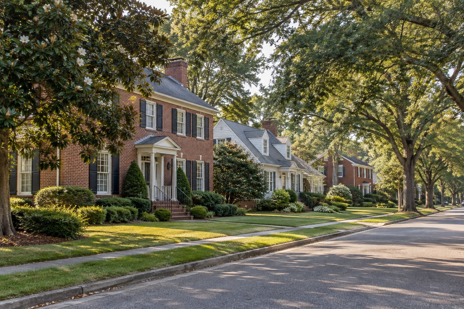 A Virginia home with palms and a covered entry, illustrative