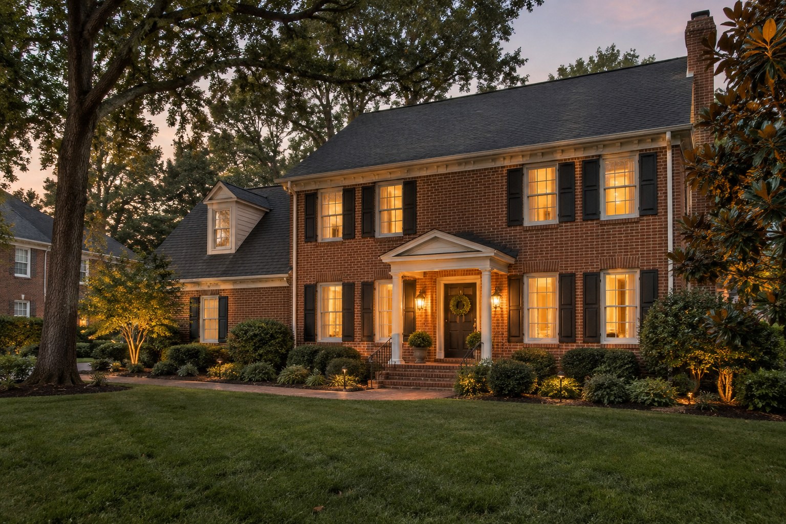 Homes along a tree lined Virginia street, illustrative